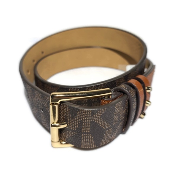 MICHAEL Michael Kors Signature Brown & Gold Square buckle Belt New with tags L main image 8